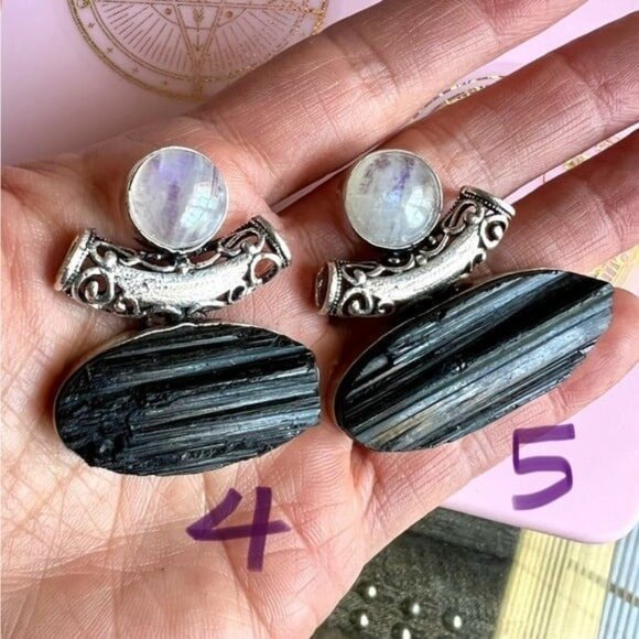 925 Yin Yang YOU CHOOSE! Raw Black Tourmaline + Moonstone Pendant Necklace - Picture 5 of 10